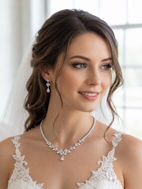 Marquise CZ and Pearl Necklace & Earring Set